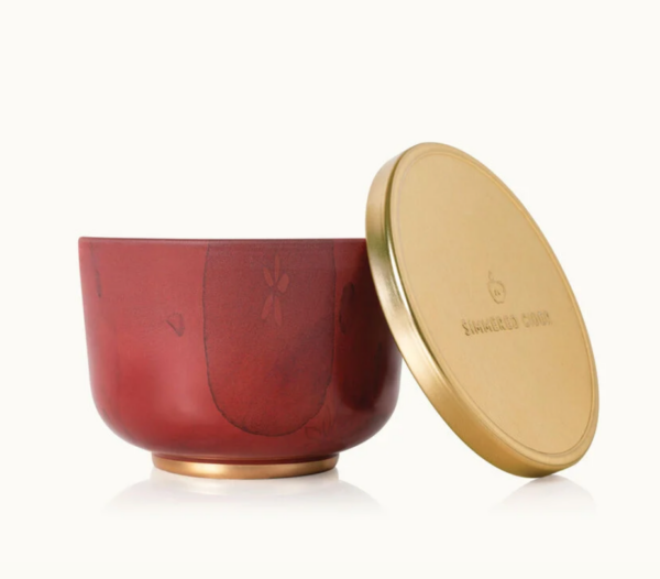 thymes simmered cider candle tin with gold lid